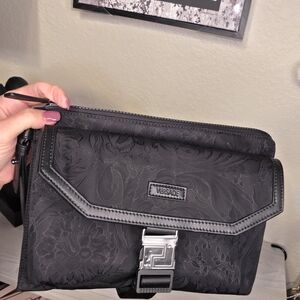 Versace Authentic Black Baroque Floral Clutch/Wristlet